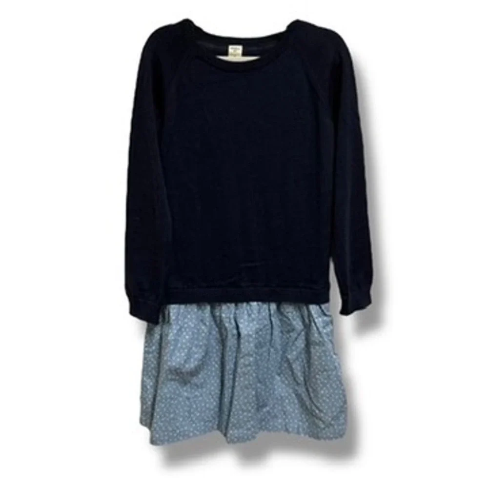 OshKosh‎ Girls Drop Waist Sweater Dress Chambray Polka Dots Blue Navy 8 NEW